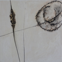Serie  "Im Garten der Sonja Maria K.", Mixed Media auf Holz, 40 x 40 cm