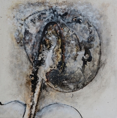 Serie  "Im Garten der Sonja Maria K.", Mixed Media auf Holz, 40 x 40 cm