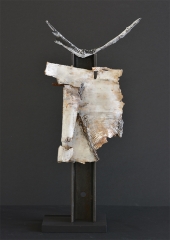 "Wotan", Baustahl, Birkenrinde, Resin, Acryl. Höhe ca. 58 cm